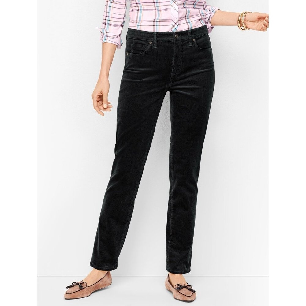 TALBOTS Corduroy Pants 8 Black High Rise Straight Leg Preppy Quiet Luxury